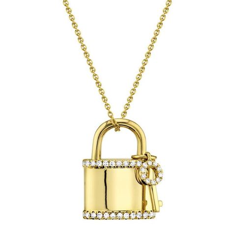 - Metal: 14K Yellow Gold - Set With 68 Diamonds Weighing Approx. 0.21 Ctw of G-H Color, Single Cut, SI Clarity. Lock Pendant, Key Pendant Necklace, Studded Necklace, Locks & Key, Key Necklace, Lock And Key, Buying Diamonds, Deco Jewelry, Key Pendant