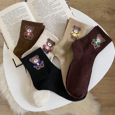 Teddy Bear Socks, Bear Socks, Socks Ankle, Skateboard Girl, Socks Cute, Winter Socks, A Teddy Bear, Women Socks, Striped Socks