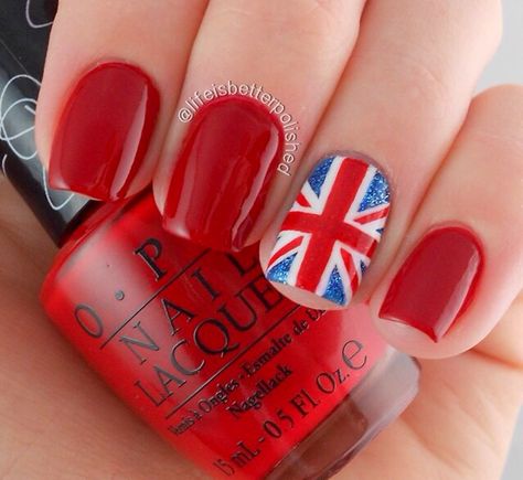 British Nails, British Flag Nails, Union Jack Nails, One Direction Nails, Shellac Nail Colors, Flag Nails, Pedi Ideas, Uk Nails, Nail Art Stripes