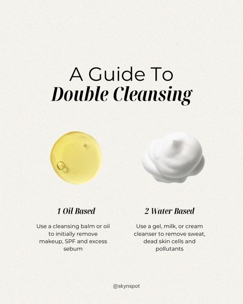 Have you ever heard of double cleansing? If not, it's time to learn about this game-changing technique! Double cleansing is a two-step cleansing method that helps remove all impurities from your skin, including makeup, sunscreen, and pollutants. The first step involves using an oil-based cleanser to dissolve and remove any makeup or oil-based impurities from your skin. The second step involves using a water-based cleanser to remove any remaining impurities and leave your skin feeling refresh... Good Oil Based Cleansers, Oil Based Vs Water Based Cleanser, Best Water Based Cleanser, How Much Cleanser Should You Use, How To Double Cleanse, Best Oil Based Cleanser, Aesthetician School, Water Based Cleanser, Double Cleansing Method