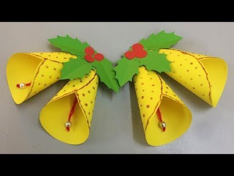 How to Make Paper Christmas Bell - Making Paper Christmas Bells Step by Step - DIY Paper Crafts - YouTube Bell Making Ideas, Bells Crafts For Kids Christmas, Paper Bells Diy, How To Make Bells For Christmas, Christmas Bells Craft Decorating Ideas, How To Make Christmas Bells, How To Make Bells, Bell Crafts For Kids, Diy Bells Christmas