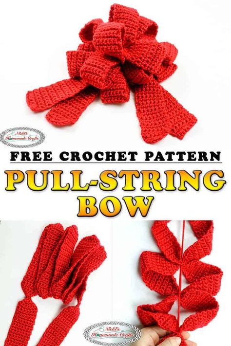 Crochet Bow Pattern, Presents For Christmas, Free Pattern Crochet, Crochet Xmas, Crochet Bows, Crochet Wall Hangings, Learn How To Crochet, Holiday Crochet, Bow Pattern