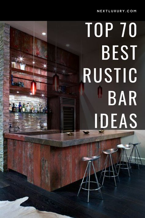 Rustic Wood Bar Ideas, Rustic Back Bar Design, Custom Bars For Home Modern, Outdoor Rustic Bar Ideas, Diy Bar Ideas For Home Man Caves, Bar Design Ideas Pub, Rustic Bar Wall Ideas, Rustic Man Cave Furniture, Rustic Mancave Ideas