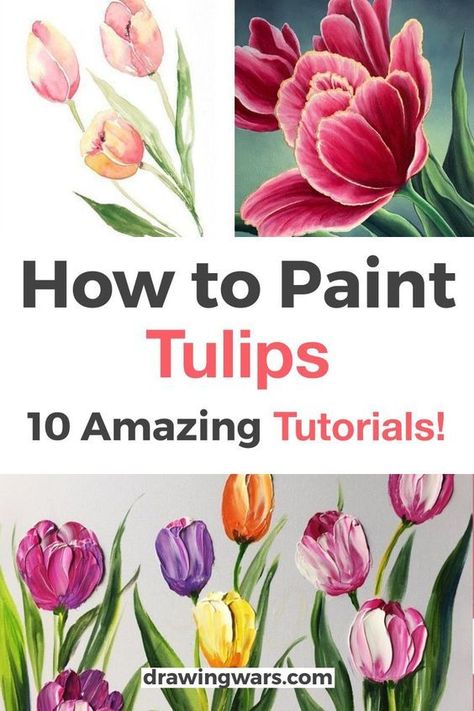 Paint Tulips Easy, Paint Tulips Acrylics, Painting Tulips Acrylics, How To Paint Tulips, Watercolor Tulips Easy, Painting Flowers Acrylic Step By Step, Tulip Painting Acrylic Easy, How To Paint Flowers Acrylic Easy Step By Step, Tulips Painting Acrylic