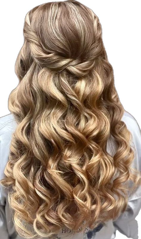 Half Up Half Down Curls, Auburn Curls, Curly Homecoming Hairstyles, Curled Prom Hair, Down Curly Hairstyles, Curly Braided Hairstyles, Media Cola, Heat Curls, Wedding Hairs