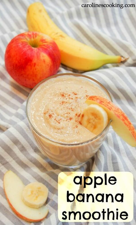 Trying to be healthier doesn't have to mean lots of work or tasteless options. This apple banana smoothie is thick, fruity, and really easy to make using common ingredients. It's almost like drinking apple pie! #smoothie Apple Banana Smoothie, Apple Smoothie Recipes, Banana Apple Smoothie, Apple Pie Smoothie, Resep Smoothie, Smoothie Fruit, Banana Drinks, Banana Smoothie Recipe, Snack Prep