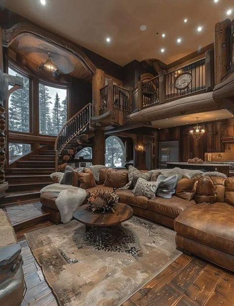 Cabin Couch, Western Houses, Rustic House Interior, Log Cabin Living Room, Dream House Aesthetic, Log Cabin Living, Log Cabin Interior, Cabin Living Room, House Interior Design Styles