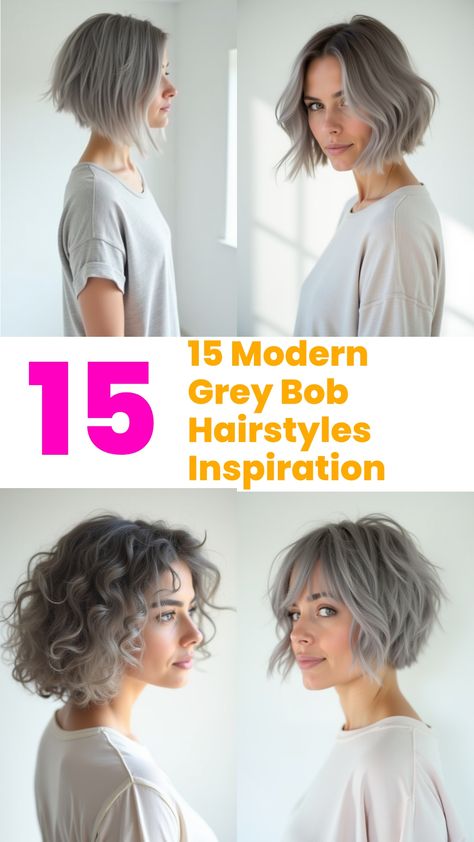 15 Modern Grey Bob Hairstyles Inspiration Gray Shoulder Length Hair, Short Gray Bob Hairstyles, Short Gray Bob, Gray Bob Hairstyles Over 50, Silver Bob Haircut, Short Gray Hairstyles, Gray Bob, Grey Bob Hairstyles, Grey Hair Over 50