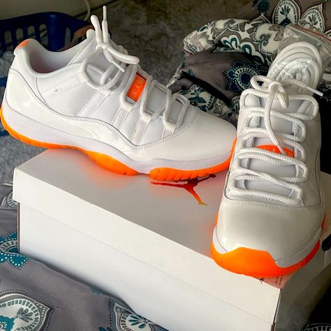 Like New Only Wore 2 Times Dress With Jordan 12, Orange Jordans 11, Jordan 11 Women, Pretty Sneakers, Jordan Retro 11, Nike Shoes Air Force, Pretty Shoes Sneakers, Kicks Shoes, Jordan Shoes Retro