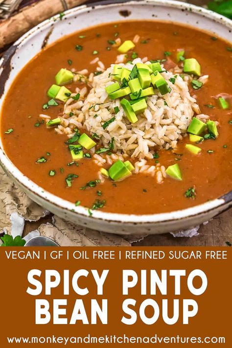 Spicy Pinto Bean Soup, Spicy Bean Soup Recipes, Pinto Bean Soup Instant Pot, Vegan Pinto Bean Soup, Wfpb Soup, Spicy Bean Soup, Veg Soups, Pinto Bean Soup, Beans Soup