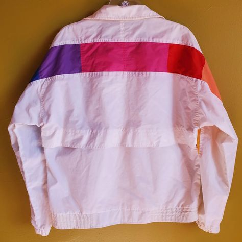 SOLD Timeless and perfect. Hobie rainbow colorblock windbreaker 🌈 #hobie #hobiewindbreaker #rainbowjacket #vintagejacket #itsburntorange #rainbowclothes Spring Patchwork Hooded Windbreaker, Retro Pink Windbreaker, Pink Retro Hooded Windbreaker, Sporty Multicolor Patchwork Windbreaker, Retro Yellow Hooded Windbreaker, Colorblock Windbreaker, Rainbow Outfit, Vintage Jacket, Burnt Orange