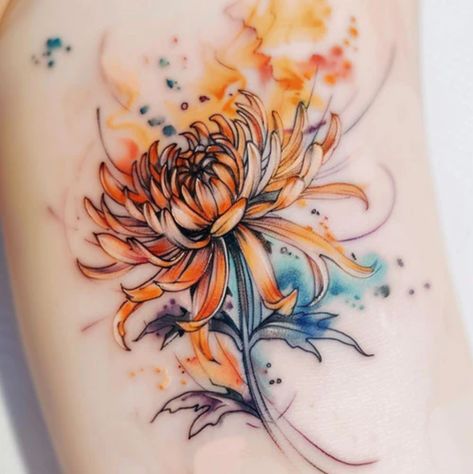 Chrysanthemum Tattoo Design: A Timeless Symbol of Beauty and Strength Chrysanthemum Tattoo Design, Chrysanthemum Tattoos, Chrysanthemum Art, November Birth Flower, Chrysanthemum Tattoo, Floral Tattoos, Birth Flower Tattoos, Detailed Tattoo, Timeless Symbol