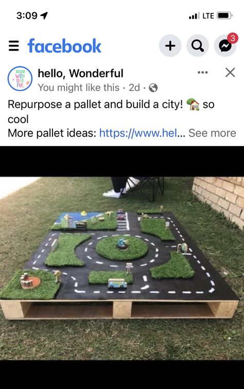 Diy Backyard Car Track, Pallet Car Track, Outdoor Race Track For Kids, Car Tracks For Kids Diy, Car Track Diy, Outdoor Car Track For Kids, Race Track Diy, Backyard Clubhouse, Daycare Setup