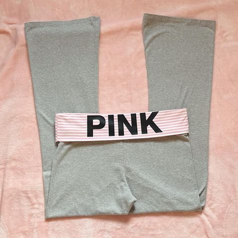 (Repop) Victoria’s Secret PINK Originals Fold-Over... - Depop Pink Victoria Secret Outfit, Flare Outfits, Thrift Manifestation, Thrift Wishlist, Fold Over Yoga Pants, Coquette Clothes, Victoria Secret Outfits, Dream Aesthetic, Digital Closet