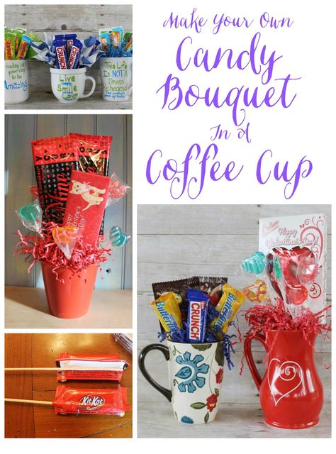 Make A Candy Bouquet In A Coffee Cup | Miss Kopy Kat Make A Candy Bouquet, Gift Basket Business, Bouquet Business, How To Make Candy, Candy Bouquet Diy, Candy Cup, Candy Bouquets, Candy Crafts, Gift Bouquet