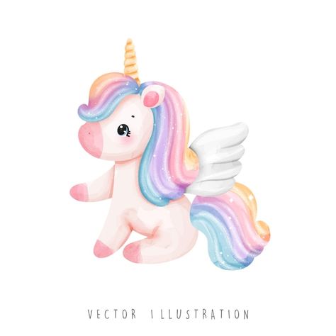 Vector watercolor unicorn rainbow vector... | Premium Vector #Freepik #vector #unicorn #unicorn-cartoon #baby-unicorn #rainbow-unicorn Bd Design, Tags Ideas, Unicorn Images, Flying Unicorn, Unicorn Graphic, Unicorn Drawing, Unicorns Clipart, Unicorn Illustration, Art Clip