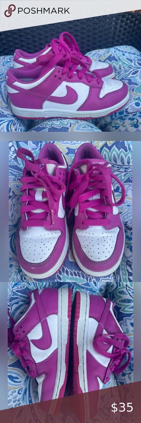 Nike Low Dunks Shoes Fuchsia Pink Girls Pink  Size 13 C Low Active  FJ0705-100 Fucshia Pink, Dunks Shoes, Low Dunks, Fuchsia Pink, Pink Girl, Size 13, Super Cute, Nike, Signs