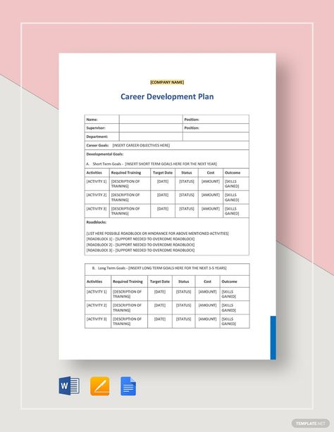 Career Plan Example, Google Docs Templates, Development Plan Template, Career Plan, Career Development Plan, Career Assessment, Employee Development, Development Plan, Docs Templates