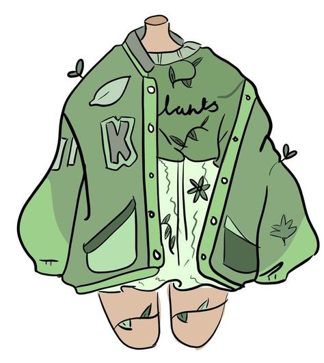 Cute Frog Outfits Drawing, Plant Clothes Aesthetic, Green Clothes Drawing, Cute Clothes Drawing Kawaii, Soft Aesthetic Drawing, Clothes Art Ideas, Green Outfit Drawing, Plant Green Aesthetic, Cute Clothes Drawing