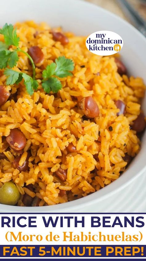 Rice And Beans Recipe Dominican, Spanish Rice And Beans Recipe Authentic, Latin Rice Recipes, Colombian Rice And Beans, Puertican Rice And Beans, Dominican Side Dishes, Dominican Yellow Rice, Rice And Beans Recipe Easy, Dominican Rice And Beans Recipe