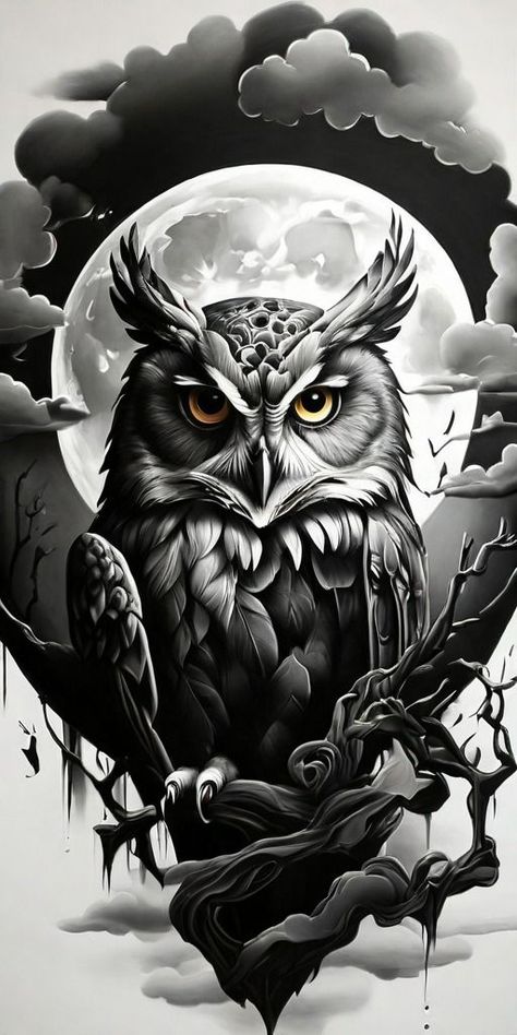 Tattoo Owl Design, Owl Tattoo On Back, Owl Sleeve Tattoo, Owl Back Tattoo, Owl Tattoo Back, Forest Tattoo Ideas, Black And Grey Tattoo Design, Forest Tattoo Design, Owl Thigh Tattoos