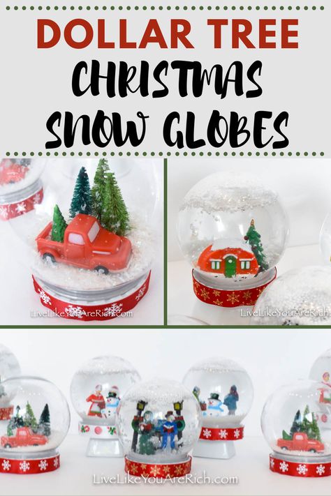 Family Holiday Craft Ideas, How To Make Snow Globes Diy, Diy Snowglobes For Kids, Diy Christmas Globes, Diy Ornaments Dollar Tree, Dollar Tree Snow Globes Diy, Home Made Snow Globes, Christmas Crafts For Families, Snow Globe Ideas Christmas