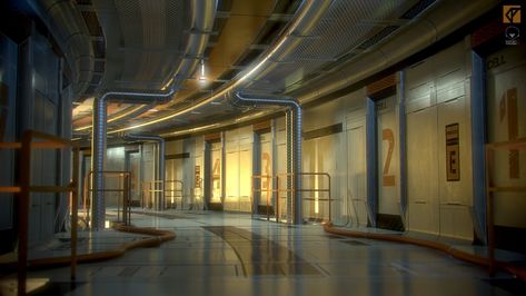 Prison Block, Daniel Palmi on ArtStation at https://www.artstation.com/artwork/Rrwm Underground Prison Concept Art, Modern Prison, Space Prison Concept Art, Scifi Prison, Futuristic Hallway, Sci Fi Prison Cell, Sci Fi Prison, Scifi Interior, Prison Cell