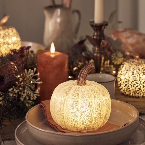 Fall Blessings, Halloween Lighting Outdoor, Cosy Season, Elegant Pumpkins, Silver Pumpkins, Light Up Pumpkins, Pumpkin Garland, Autumn Candle, Elegant Halloween