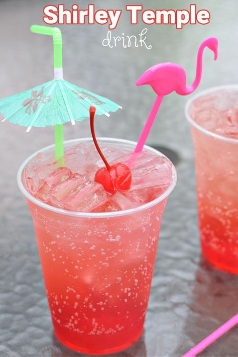 The Shirley Temple Drink is always a big hit! Easy to make and the perfect party drink for kids and adults all year round.  www.kidfriendlythingstodo.com Shirley Temple Drink For Kids, Shirly Temple Drink, Fun Kids Drinks, Shirley Temple Mocktail, Kids Drinks Party, Classroom Recipes, Shirley Temple Recipe, Pool Party Drinks, Shirley Temple Drink