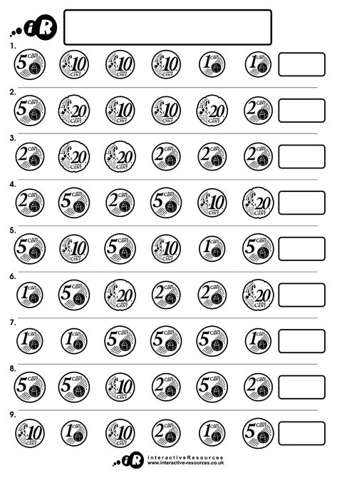 Teaching Money (Euro): How Much? (Using coins up to 20c) Free Teaching Money Worksheets to support the Maths games on https://www.interactive-resources.co.uk Money Euro, Money Math Worksheets, Euro Money, Teaching Money, Maths Games, Money Math, Money Worksheets, Money Change, Counting Money