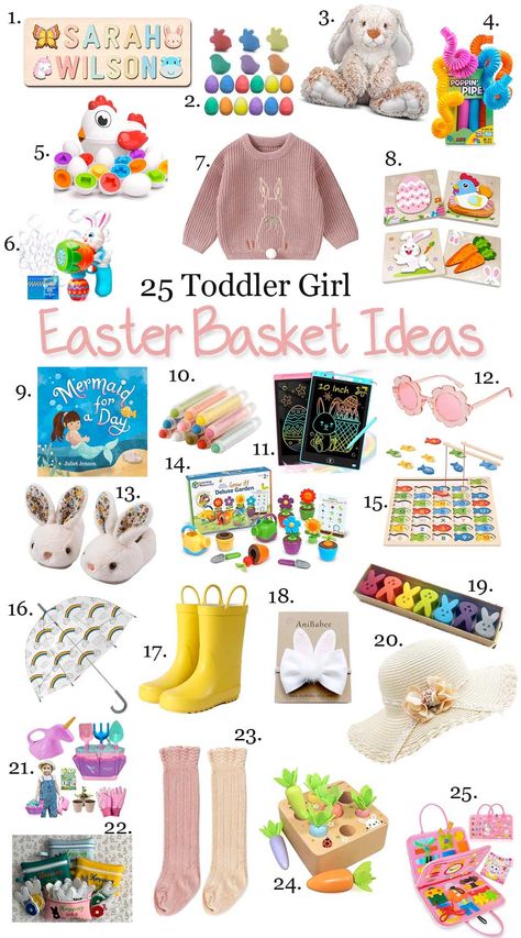 Looking for non-food Easter basket filler ideas for your toddler girls? Check out these 25 fun and creative options that are sure to delight your little ones this Easter! From books and toys to outdoor games and craft supplies, there's something for every interest. #Easter #toddler #girls #Easterbasket #Easterideas #toddlertoys #childrenstoys #Easteractivities #Easterfun #Eastergifts Easter Basket For 4 Year Girl, Toddler Girl Easter Basket Ideas, Easter Basket 2 Year Girl, Girls Easter Basket Fillers, Easter Basket Ideas 7-9 Girl, Toddler Girl Easter Basket, What To Fill Toddler Easter Eggs With, Easter Basket Toys, Boys Easter Basket