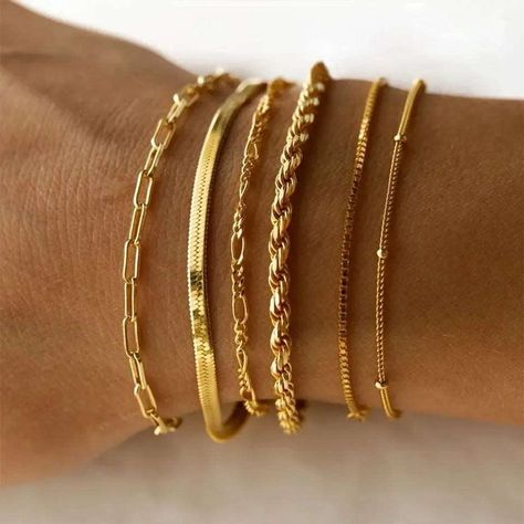 Flat Bracelet, Bracelet Pack, Gold Armband, Snake Chain Bracelets, Gold Bracelet For Women, Minimalist Bracelet, Layered Bracelets, Beaded Choker, Everyday Jewelry