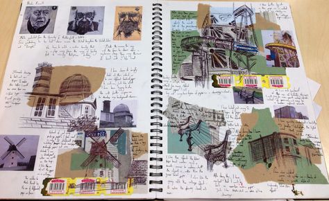 Year 12 sketchbook Year 12 Art Folio, Urban Environment Art Gcse, Landscape Gcse Art, Art Folio Year 12, Art Portfolio University, A4 Sketchbook, Gcse Sketchbook, Alevel Art, Art Folio