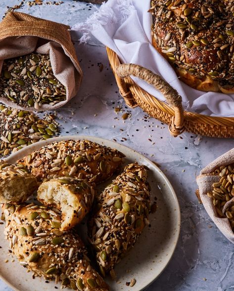 Fluffy Multigrain Seeded Rolls - Kosher.com Kosher Kitchen, Breakfast Appetizers, Baked Rolls, Recipe Community, Multigrain, Grain Foods, Recipe Roundup, Whole Wheat Flour, Holiday Cooking