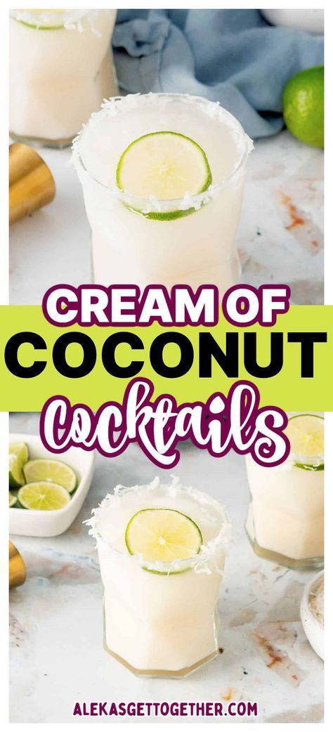 This Cream of Coconut Cocktail is fun, tropical, and just FULL of coconut flavor. It's made with spiced rum, lime juice, triple sec, and of course, our star, that cream of coconut. It's a tropical cocktail that's perfect drink to serve at all your summer parties! Coconut Milk Cocktail, Coconut Cocktails, Spiced Rum Drinks, Recipes With Coconut Cream, Coconut Milk Drink, Coconut Cocktail, Cream Of Coconut, Lime Drinks, Coconut Drinks