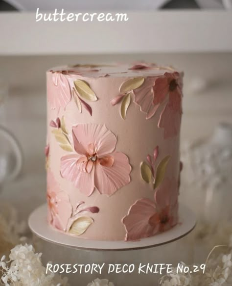 Cake Borders Designs Simple, Easy Floral Cake Design, Bolo Knife, Cake Painting Tutorial, Floral Cake Design, Chef Cake, Cake Painting, Sheet Cake Designs, Buttercream Cake Designs