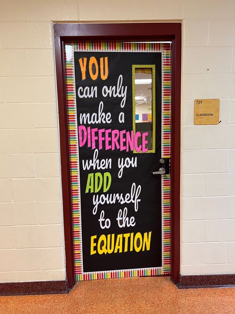 Bulletin Board For Mathematics, Math Themed Bulletin Boards, Math Hallway Decorations, Classroom Door Ideas Math, High School Math Class Decor, Math Class Door Decorations, Algebra Bulletin Boards High Schools, Classroom Door Middle School, Math Decorations Classroom Elementary