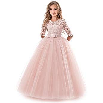 OBEEII Girls Wedding Dress Half Sleeve Floral Lace Bowknot Decor Elegant Ball Gown for Kids 5-6 Years White: Amazon.co.uk: Clothing Girls Dresses Summer Children, Kids Bridesmaid Dress, Princess Bridesmaid Dress, Girls Ball Gown, Dresses Holiday, Girls Lace Dress, Ball Gowns Princess, First Communion Dress, Paris Party