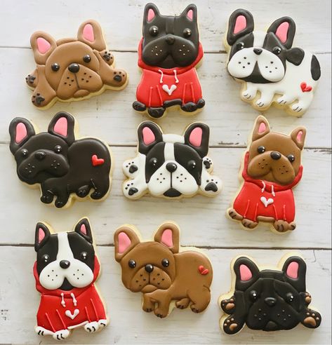 French Bulldog Cookies, Frenchie Cookies, Candy Animals, Animal Crackers Recipe, Cookie Flooding, Puppy Cookies, Cookie Recipes Decorating, Pet Food Packaging, Ginger Boy