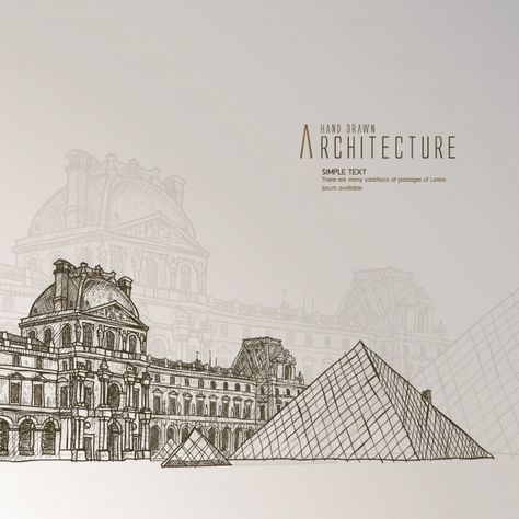 Louvre Museum Drawing, Louvre Illustration, Museum Drawing, Louvre Art, Painting Types, Paris Drawing, Architecture Journal, Landscape Design Drawings, Dibujo Simple