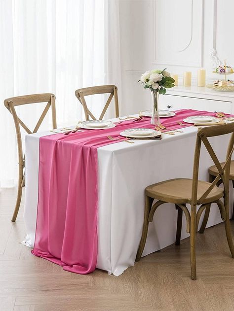 1pc Solid Color Table Runner, Modern Polyester Kitchen Table Runner For Dining TableI discovered amazing products on SHEIN.com, come check them out! Hot Pink Table Runner, Hot Pink Table, Pink Table Runner, Kitchen Table Runner, Rectangle Table Cloth, Table Runner Modern, Pink Rectangle, Color Table, Pink Table