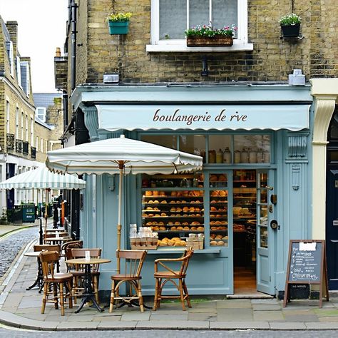 A charming bakery with a picturesque street-side café, perfect for enjoying freshly baked goods in a delightful atmosphere. #Bakery #FrenchCafe #CulinaryDelights #StreetPhotography #CharmingEateries Brick Cafe Exterior Coffee Shop, Cafe Exterior Vintage, European Coffee Shop Aesthetic, Italian Bakery Aesthetic, Bakery Shop Design Vintage, Classic Cafe Design, Cottage Core Cafe, Storefront Bakery, Bakery Cafe Interior Design