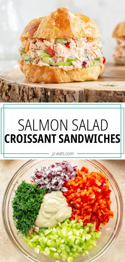 Salmon Salad Sandwich Recipe - JZ Eats Cold Salmon Salad, Grilled Salmon Sandwich, Salmon Salad Sandwich Recipes, Salmon Sandwich Recipes, Salmon Salad Sandwich, Canned Salmon Salad, Salmon Caesar Salad, Fish Sandwich Recipes, Work Lunch Recipes