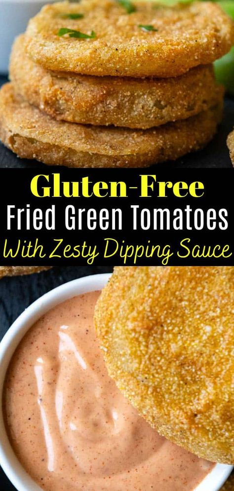 Want to learn how to make the best, southern-style fried green tomatoes with a no-fail gluten-free recipe? Here you will my favorite easy tips, like how to prevent the batter from sliding off, making a thick, crispy, and robustly seasoned cornmeal breading, and, of course, a creamy, zesty dipping sauce to go with them! If you would like to skip the frying, air fryer directions are included as well. Sauce For Fried Green Tomatoes, Gluten Free Fried Green Tomatoes, Fried Green Tomatoes Recipe Easy, Mamagourmand Recipes, Fried Green Tomatoes Recipe, Fish Batter Recipe, Comeback Sauce, Gluten Free Cookbooks, Fried Tomatoes