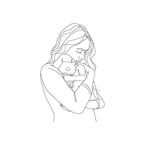 Motherhood Logo, Line Drawing Illustration, Baby Drawing, Holding Baby, Black And White Lines, White Line, Abstract Vector, Mother And Child, Custom Portraits