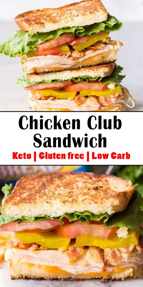 Low Carb Chicken Club Sandwich, Chicken Club Sandwich Recipes, Chicken Avacado, Keto Sandwiches, Clubhouse Sandwich, Chicken Club Sandwich, Sandwich Recipe Videos, Club Sandwich Chicken, Sushi Bowl Recipe