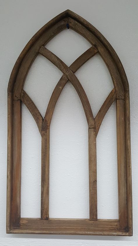 Farmhouse Wood Decor, Window Arch, Antique Christmas Cards, Gothic Mirror, Window Wall Decor, Church Furniture, Cathedral Window, Wood Window, Wood Arch