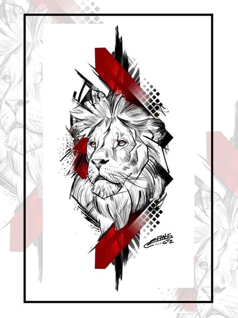 Lion Trash Polka Tattoo, Arte Trash Polka, Trippy Tattoo, Trash Polka Tattoo Designs, Geometric Lion Tattoo, Tattoo Trash, Ancient Art Tattoo, Steampunk Tattoo, Alphabet Tattoo Designs