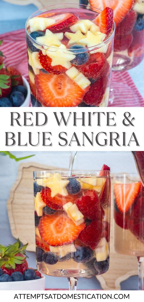 Enjoy this refreshing Red, White, and Blue Sangria made with white wine, strawberries, blueberries, raspberries, and apples. It's the perfect 4th of July cocktail! red, white and blue sangria ​​​​​​​​​
Patriotic Cocktails | 4th of July Drinks | American Flag inspired cocktails | Red, White and Blue Drinks Red White And Blue Sangria, Blue Sangria, Best Sangria Recipe, Moscato Sangria, Non Alcoholic Sangria, Red Sangria Recipes, Easy Sangria Recipes, Berry Sangria, Red Wine Sangria