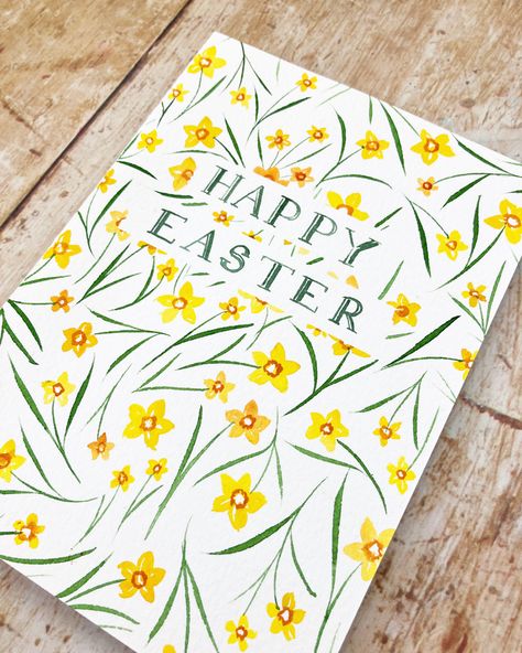 Easter Watercolour Card, Watercolour Easter Cards, Watercolour Daffodils, Watercolour Easter, Paint Easy, Watercolour Card, Watercolor Paintings Easy, Easter Card, Card Tutorial